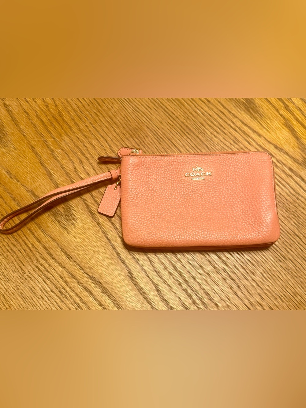 Coach Coral Pebbled Leather Wristlet Wallet Zip Pouch Designer Wristlet Clutch
